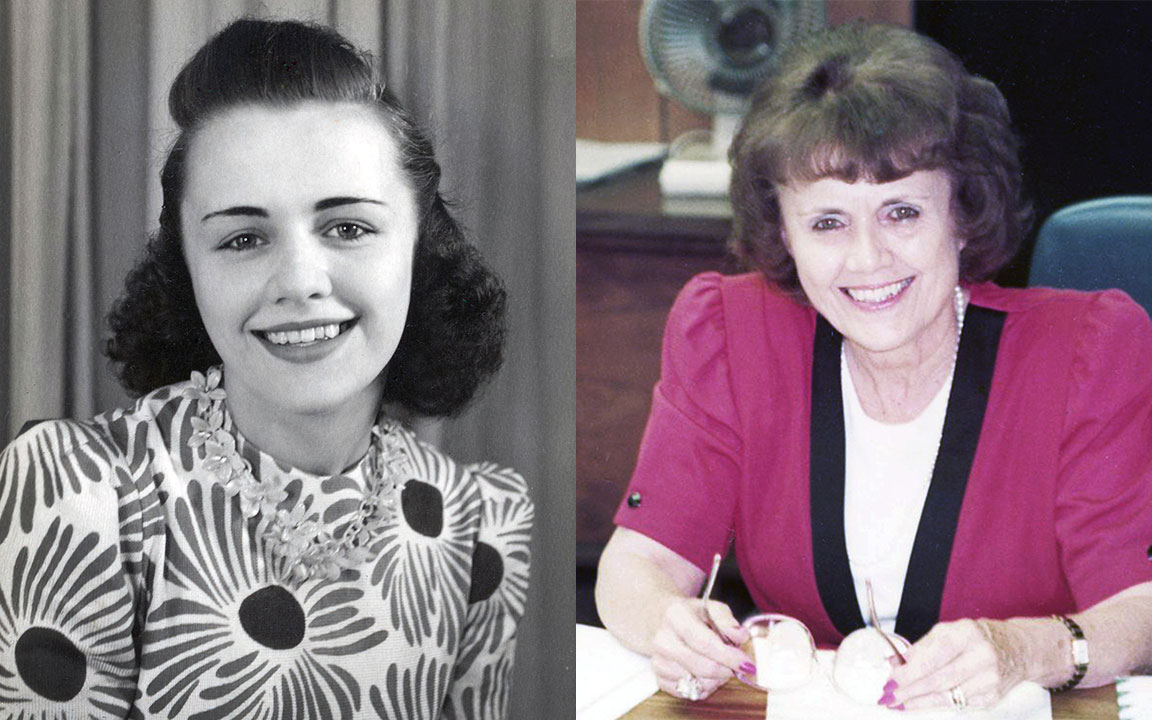 Side by side pics of Betty Bazar when young and older.
