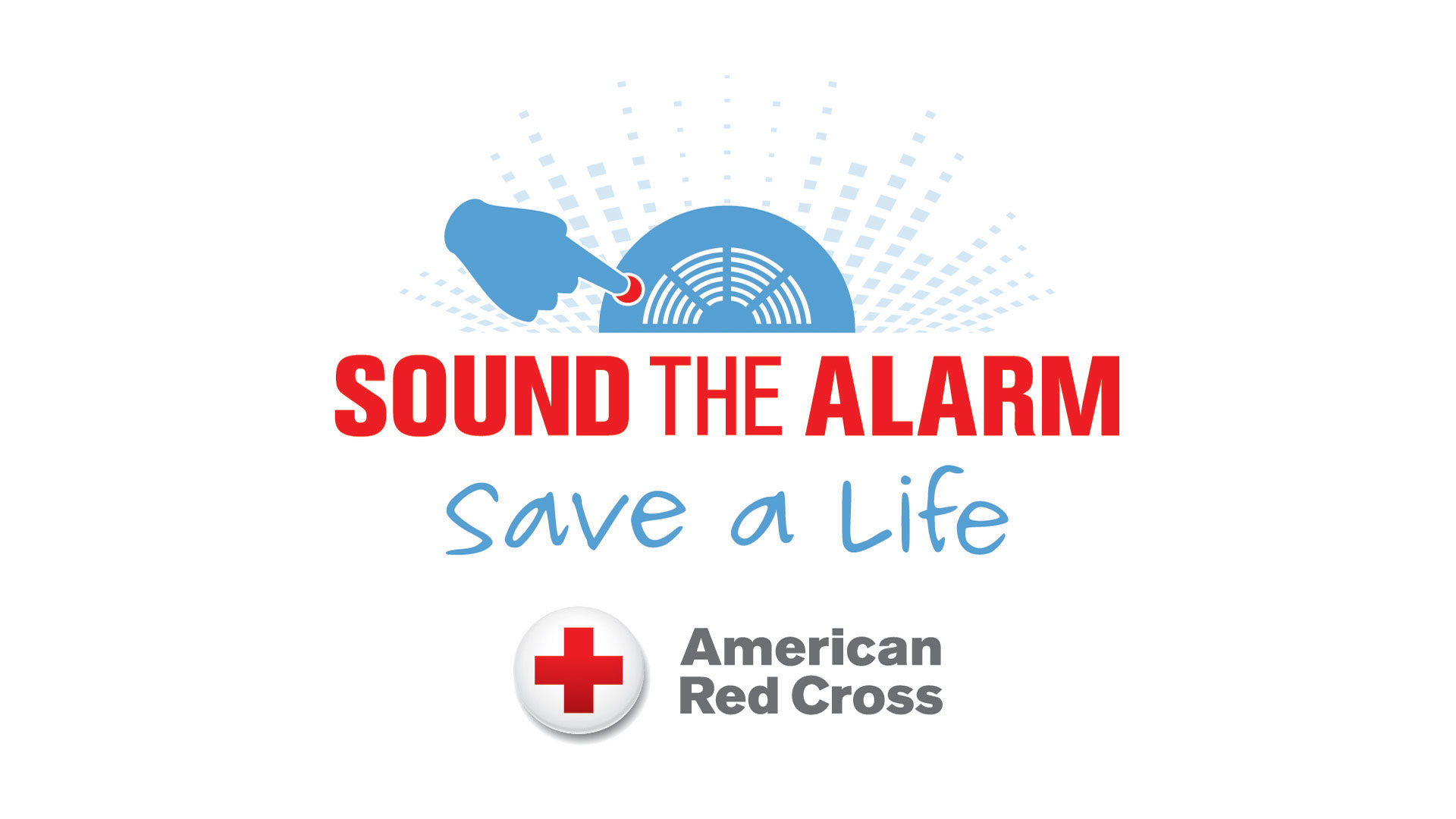 Sound the alarm save a life banner with Red Cross logo