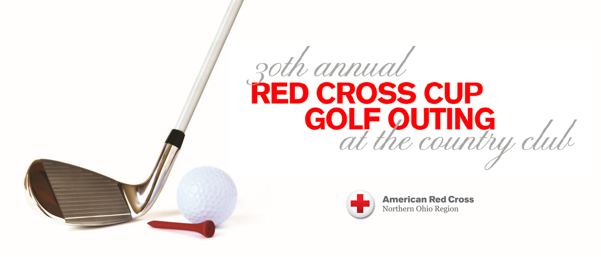 Red Cross Cup banner with golf club, golf ball and tee