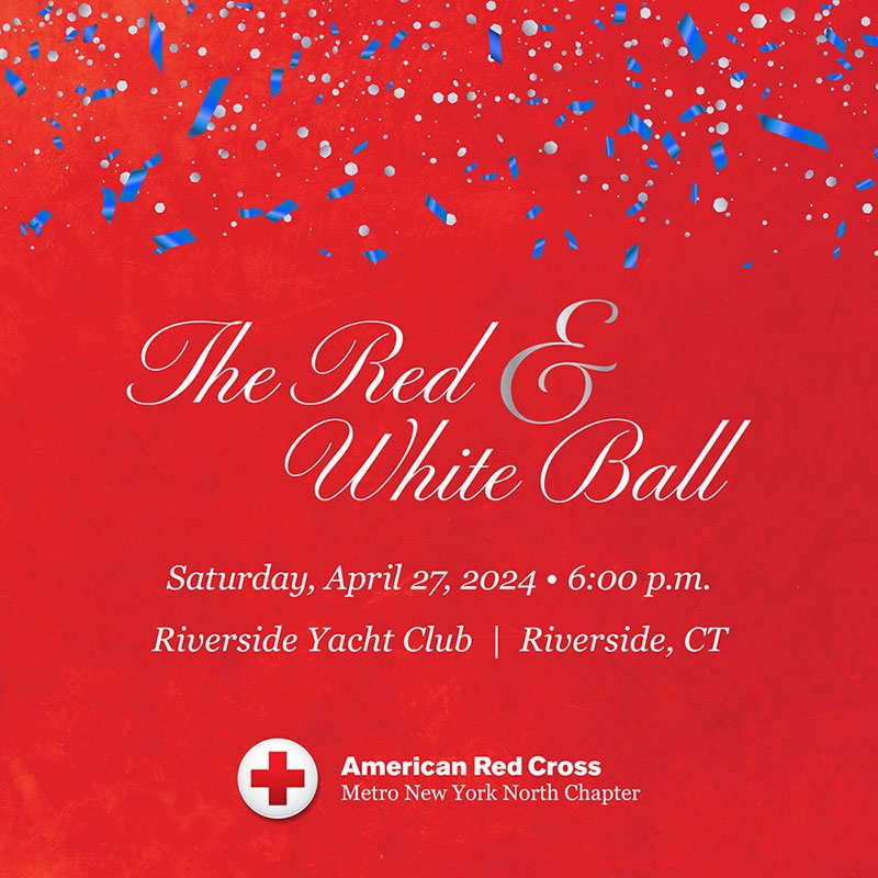 The Red & White Ball banner with confetti
