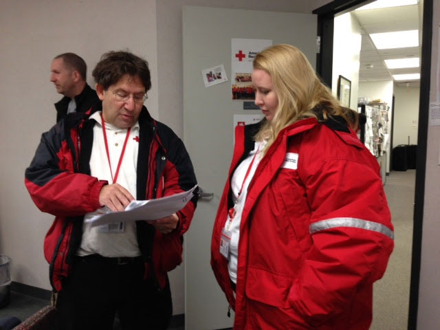Red Cross volunteers working on a plan