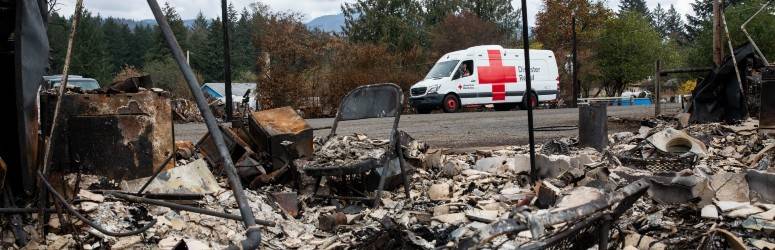 The Red Cross visits the scene of a wildfire