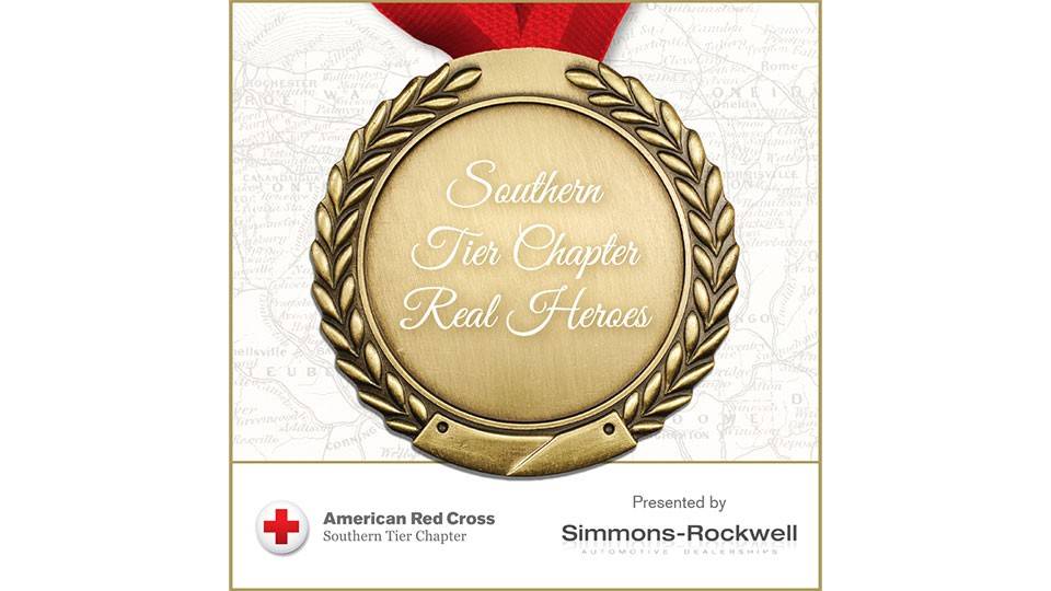 Western New York Red Cross Southern Tier Real Heroes Breakfast banner with a medal