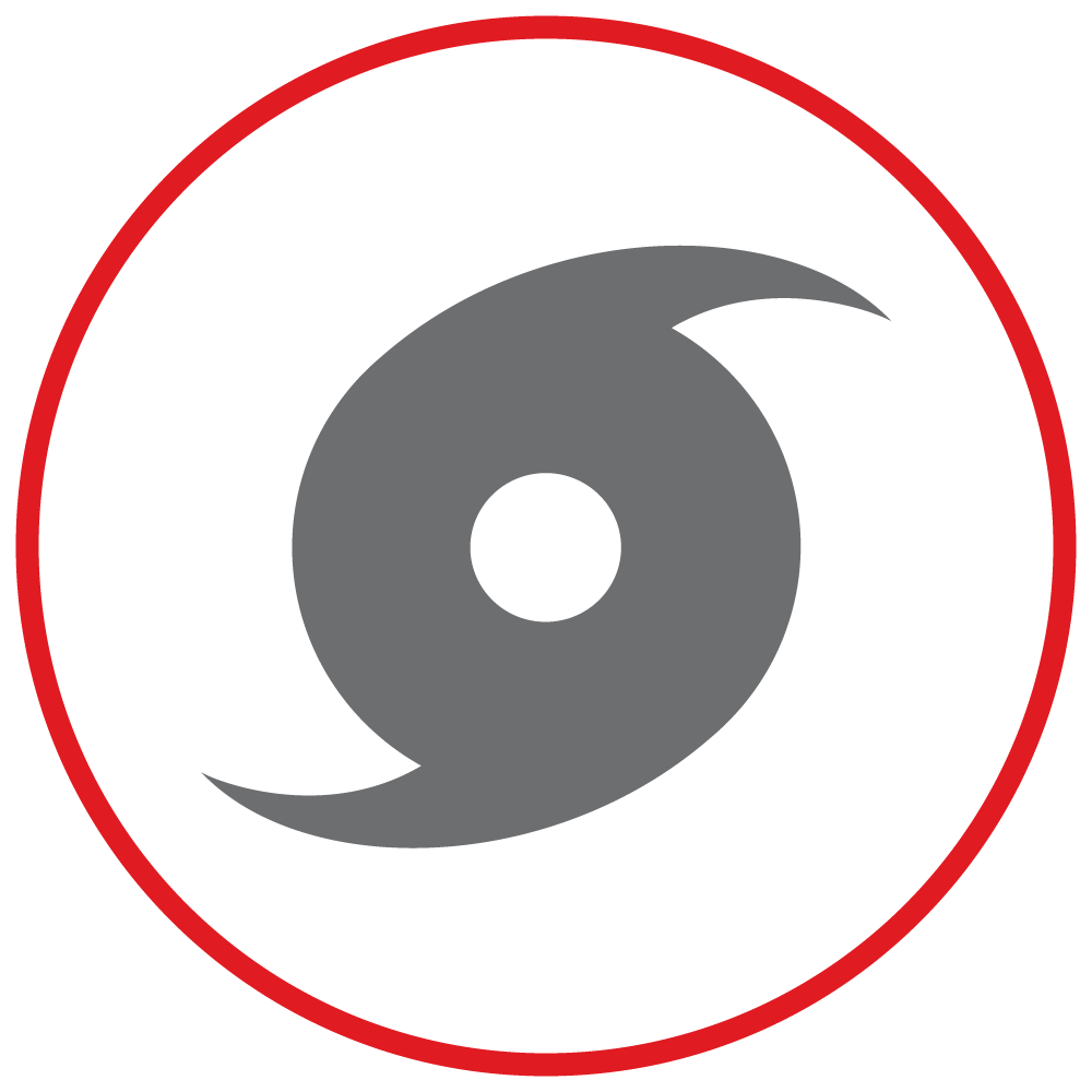 Red circle around hurricane icon.