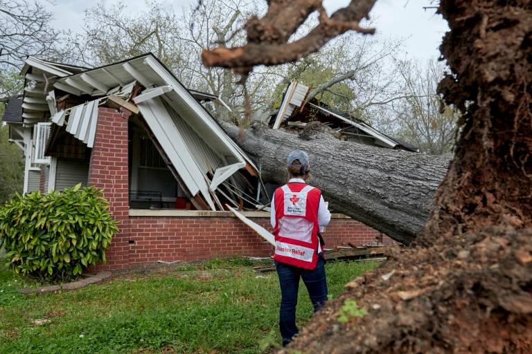 Red Cross disaster workers are helping with damage assessment after the tornadoes that hit near Birmingham, AL. 