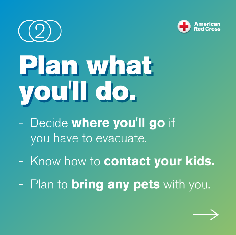 plan what you'll do. decide where you'll go if you have to evacuate. know how to contact your kids. plan to bring any pets with you.