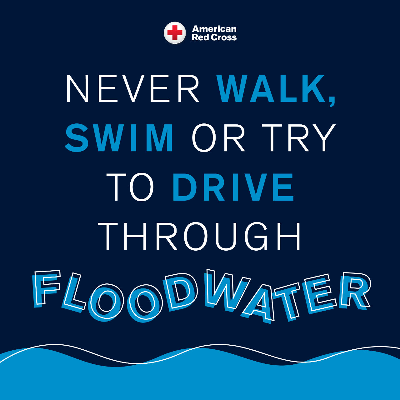 Never walk, swim or try to drive through flood waters