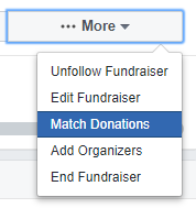 Drop down menu match donations option for Facebook fundraising