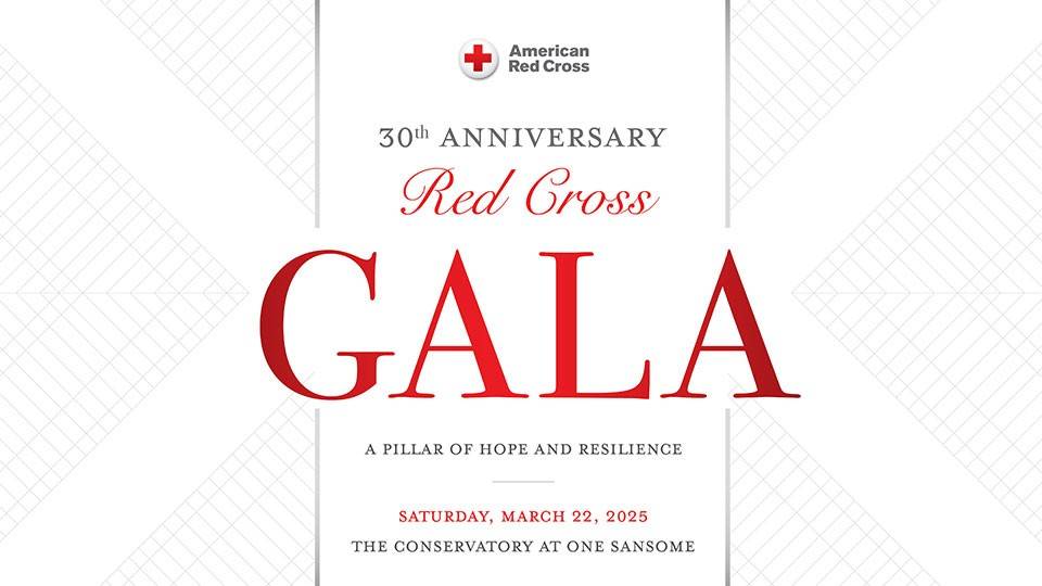 Red Cross GALA banner with time and date.