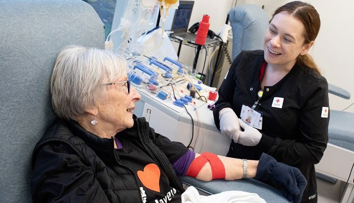 Person donating blood.