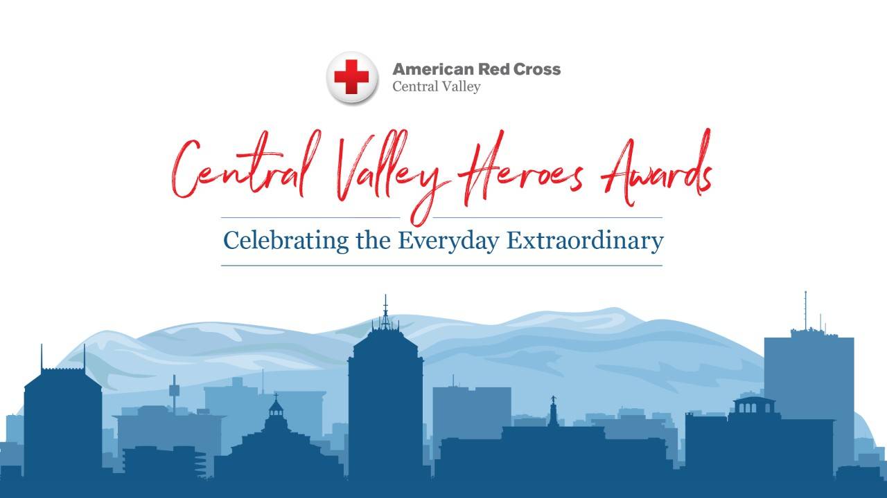 Central Valley Heros banner with drawing of skyline and mountains in the background