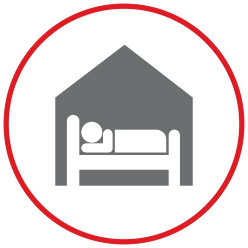 Red circle with person in bed icon