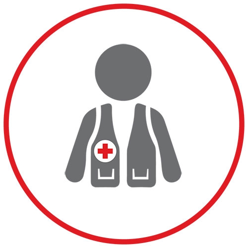 Red circle with volunteer icon