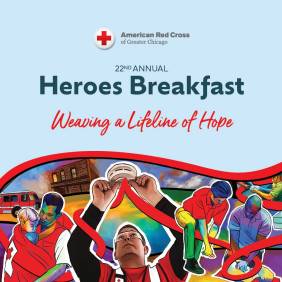 Heroes Breakfast event banner with collage of heroes