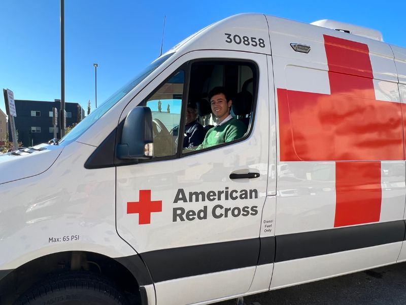Mark Keplinger in red cross vehicle