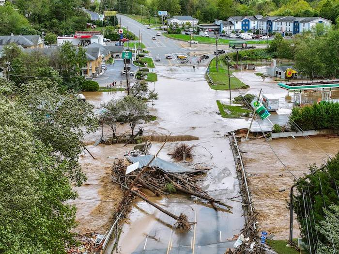 September 27, 2024.  Asheville, North Carolina.
Flooding caused by Hurricane Helene devastates Asheville, North Carolina. Helene is an example of how extreme weather is becoming more frequent and intense due to the climate crisis.
Photo by Stephan Pruitt/American Red Cross

