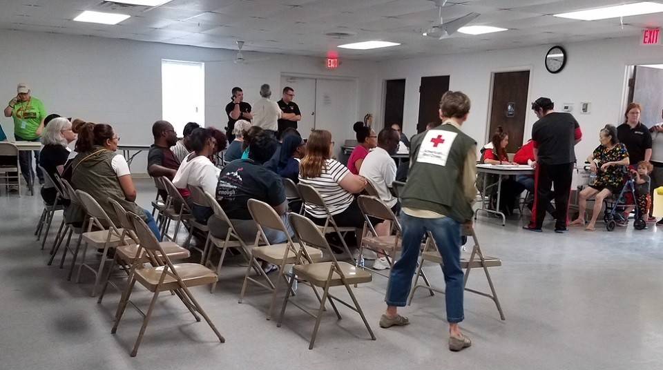 Red Cross workers set up a MARC in Everman TX to help flood victims recover