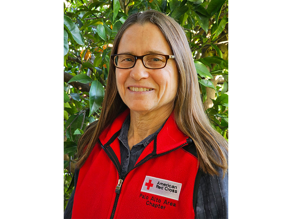 Vicki Pelton in Red Cross vest
