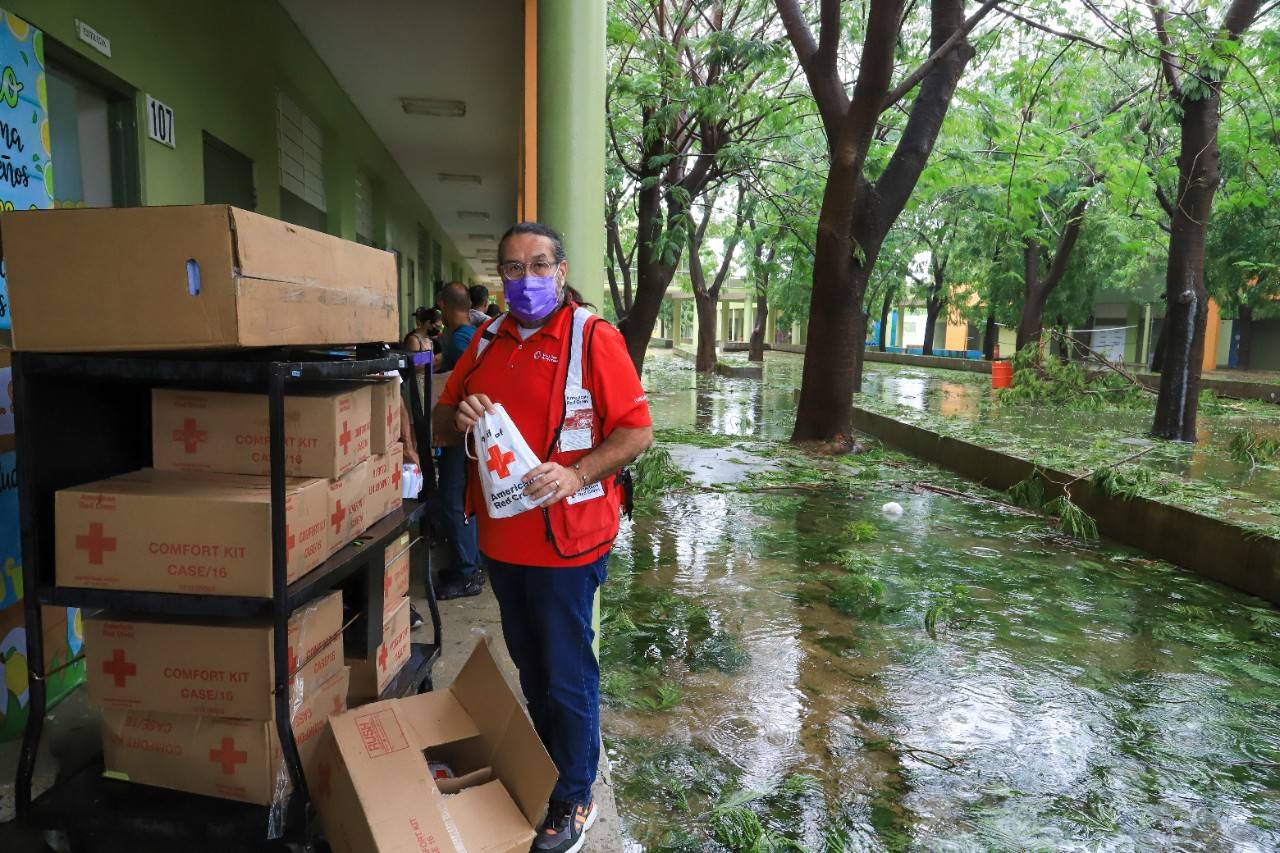 September 19, 2022. Salinas, Puerto Rico.
Red Cross worker Alberto Fernandini visit school classrooms to deliver supplies.
Photo by Isaac León Vales/American Red Cross