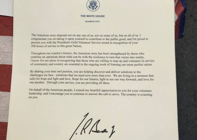 Robin's Letter from President Joe Biden, President's Gold Volunteer Service Award