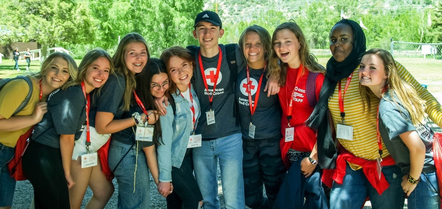 group of red cross youth volunteers in a group photo