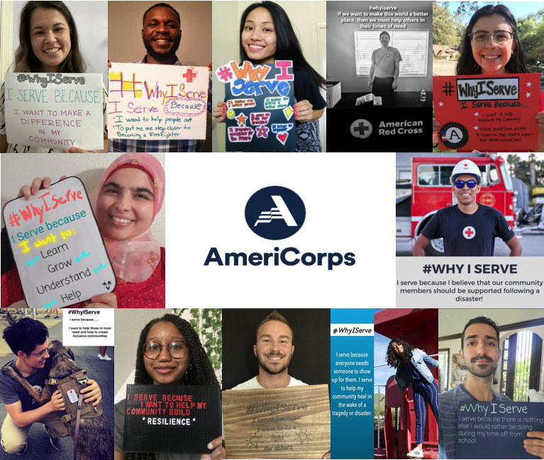 collage of photos of red cross and americorps volunteers