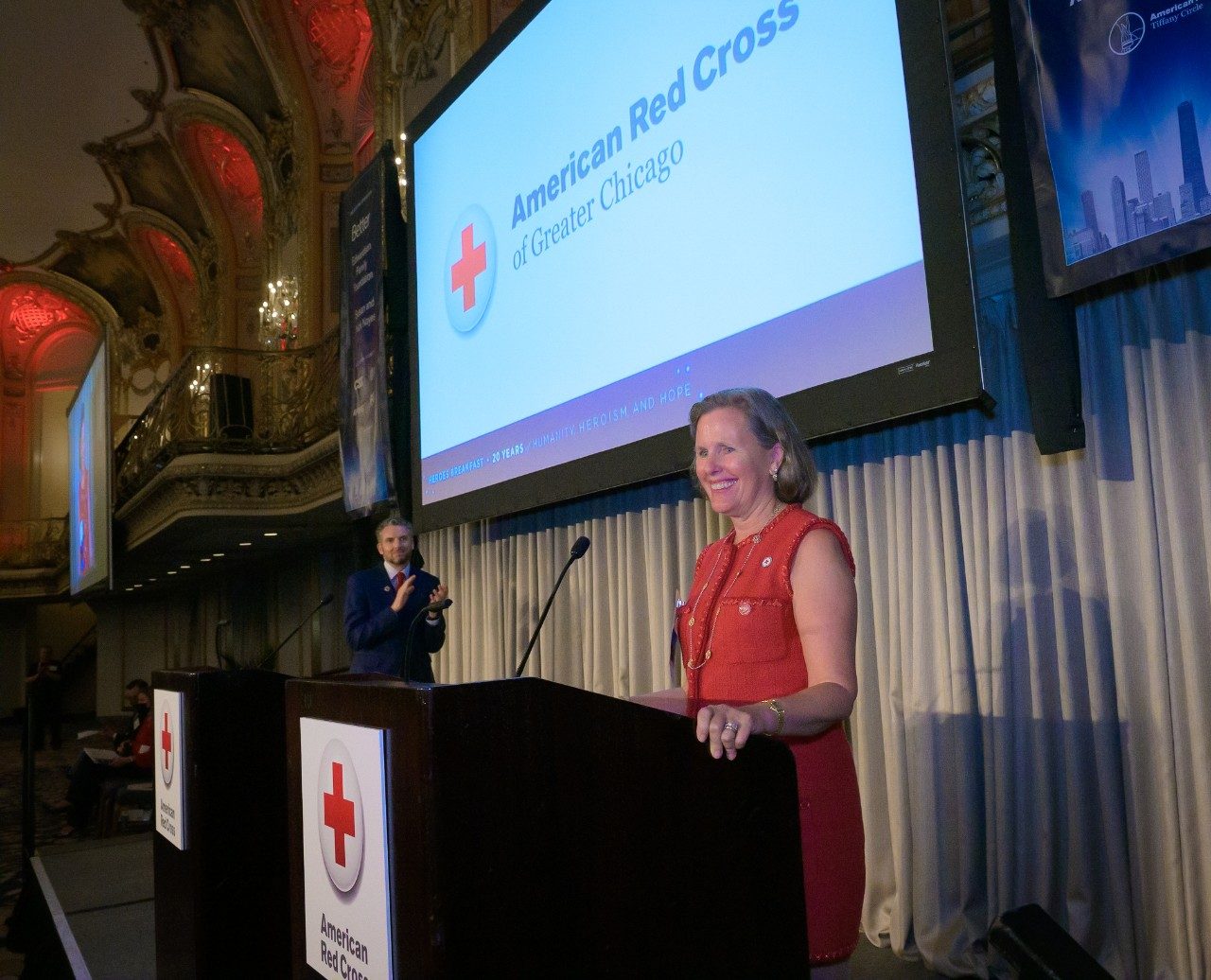 Susan Noyes speaking at an American Red Cross event