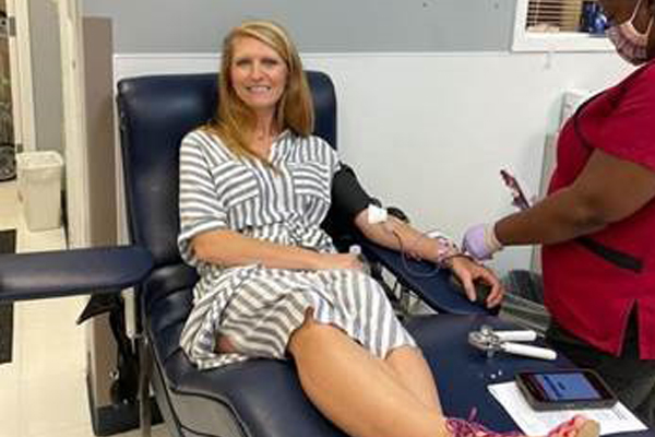 Lauren Barber donating blood at the American Red Cross.