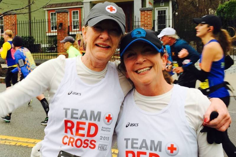 Karen Teller at the Boston Marathon in 2015 - Team Red Cross