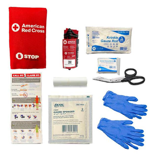 Bleeding Control Kit with Soft Case, Trauma Shears, Krinkle Gauze Wrap, Gauze Sponges, Gloves, and More.
